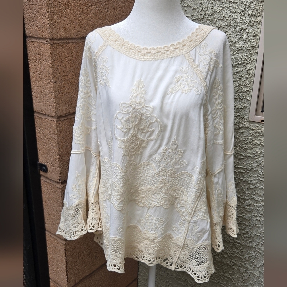Democracy Embroidered Bell Sleeve Blouse